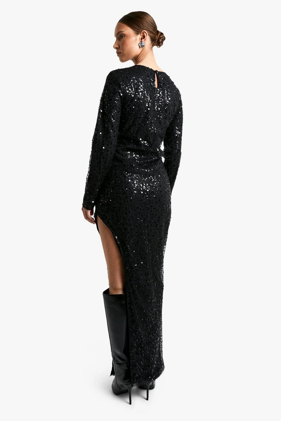 BOOHOO Long Sleeve Sequin Split Leg Maxi Dress 2 BOOHOO Long Sleeve Sequin Split Leg Maxi Dress - Image 2