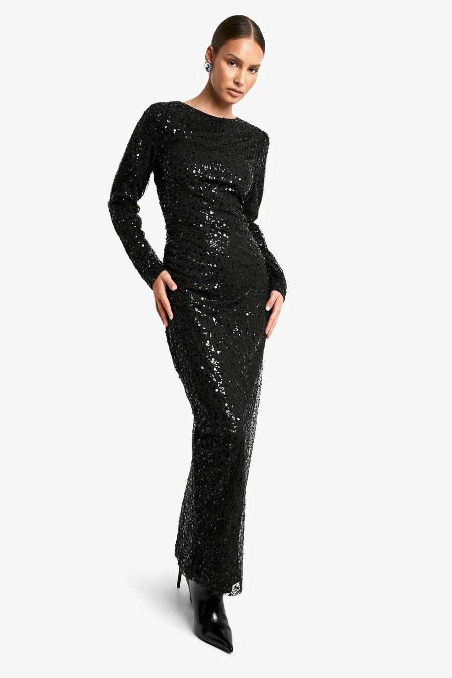 BOOHOO Long Sleeve Sequin Split Leg Maxi Dress 3 BOOHOO Long Sleeve Sequin Split Leg Maxi Dress - Image 3
