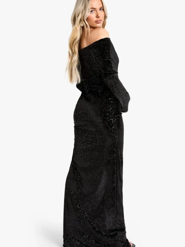 Outlet -BamBam Fashion Shop female black maternity velvet sequin bardot maxi dress 1 1