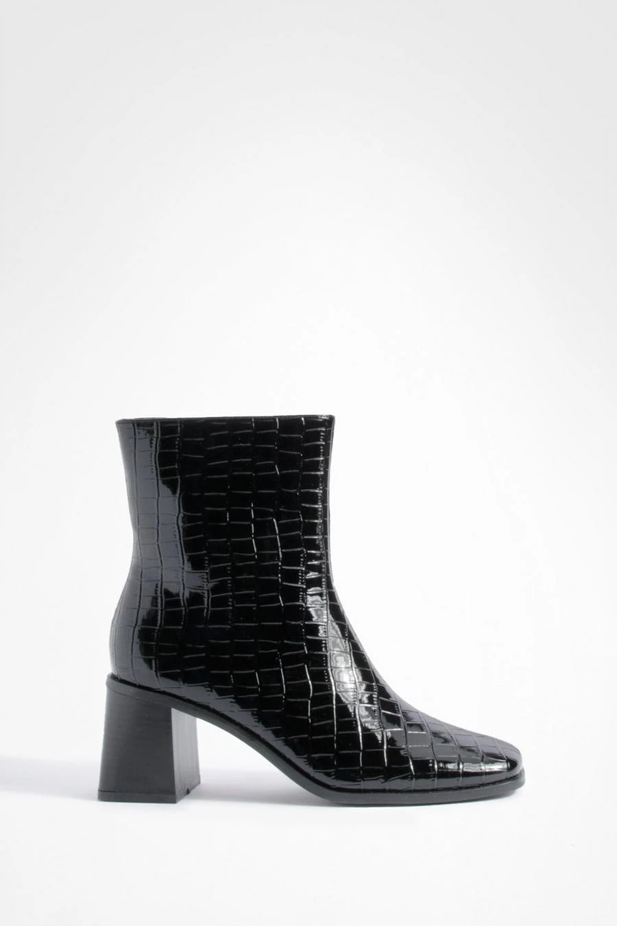 BOOHOO Patent Croc Block Heel Ankle Boots 2 BOOHOO Patent Croc Block Heel Ankle Boots - Image 2