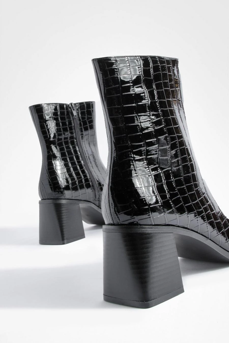 BOOHOO Patent Croc Block Heel Ankle Boots 3 BOOHOO Patent Croc Block Heel Ankle Boots - Image 3