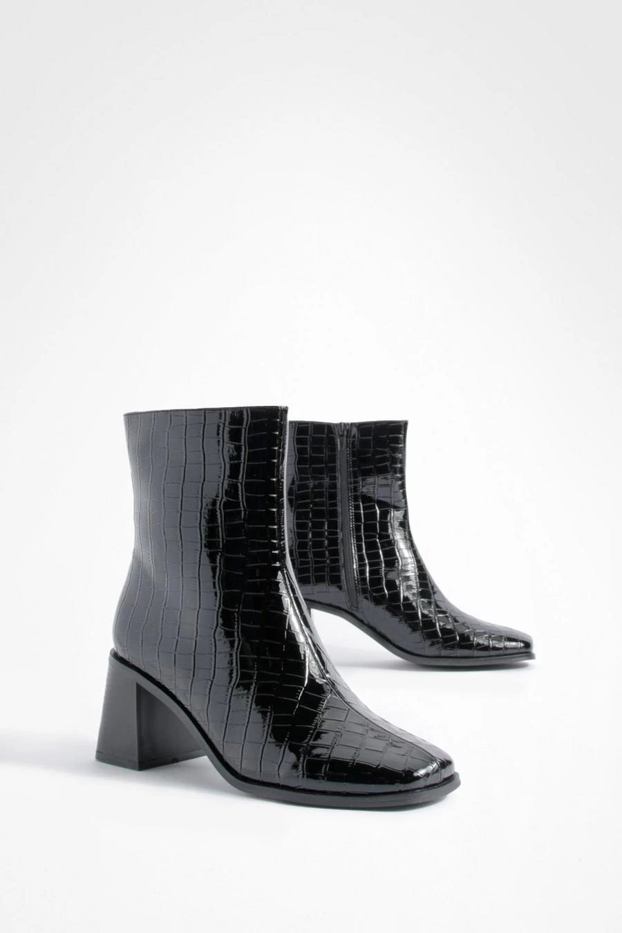 BOOHOO Patent Croc Block Heel Ankle Boots 1 BOOHOO Patent Croc Block Heel Ankle Boots