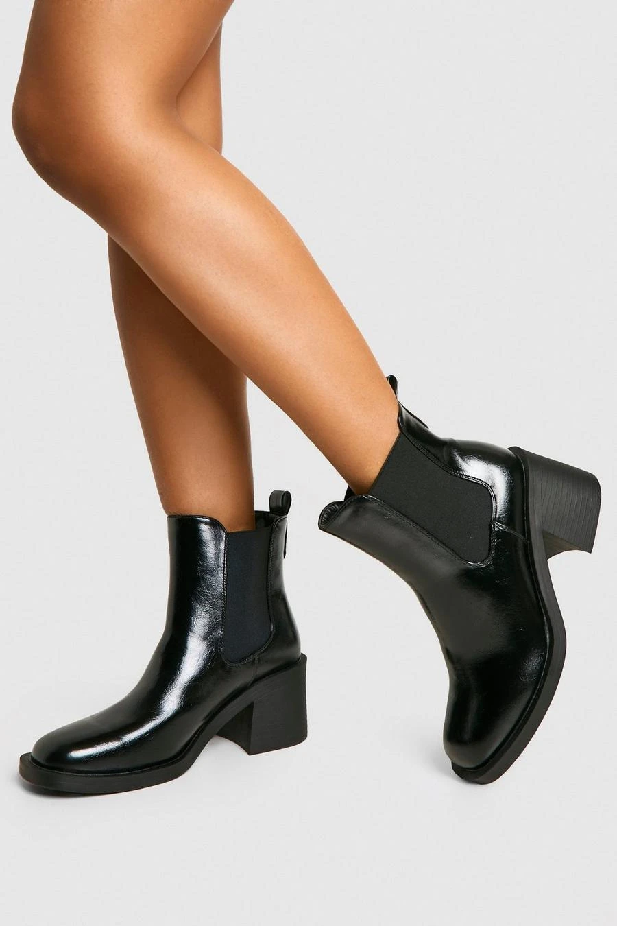 BOOHOO Patent Textured Heeled Chelsea Boots 1 BOOHOO Patent Textured Heeled Chelsea Boots