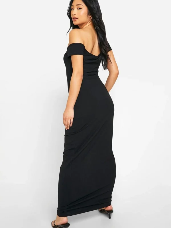 Outlet -BamBam Fashion Shop female black petite basic cotton asym neck bodycon maxi dress 1