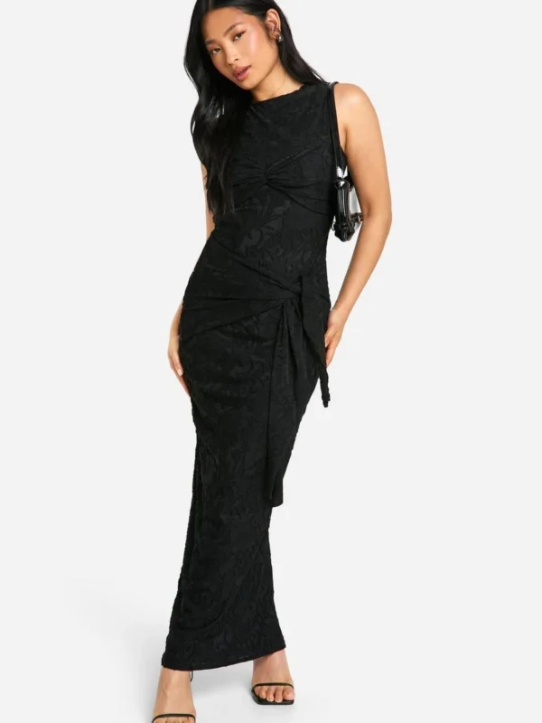 Outlet 10 Outlet -BamBam Fashion Shop female black petite burnout floral tie twist maxi dress