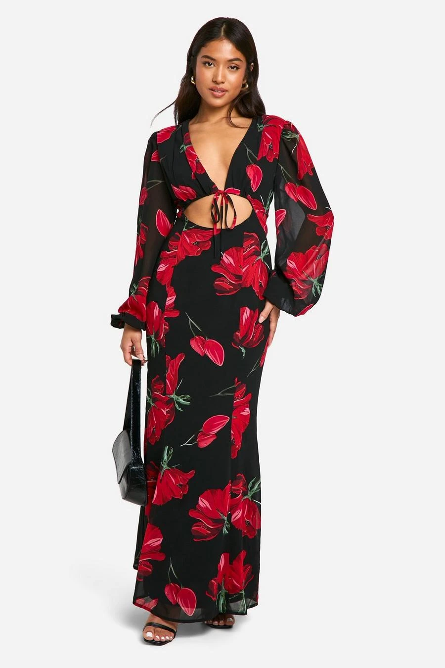 BOOHOO Petite Chiffon Floral Volume Sleeve Maxi Dress 3 BOOHOO Petite Chiffon Floral Volume Sleeve Maxi Dress - Image 3