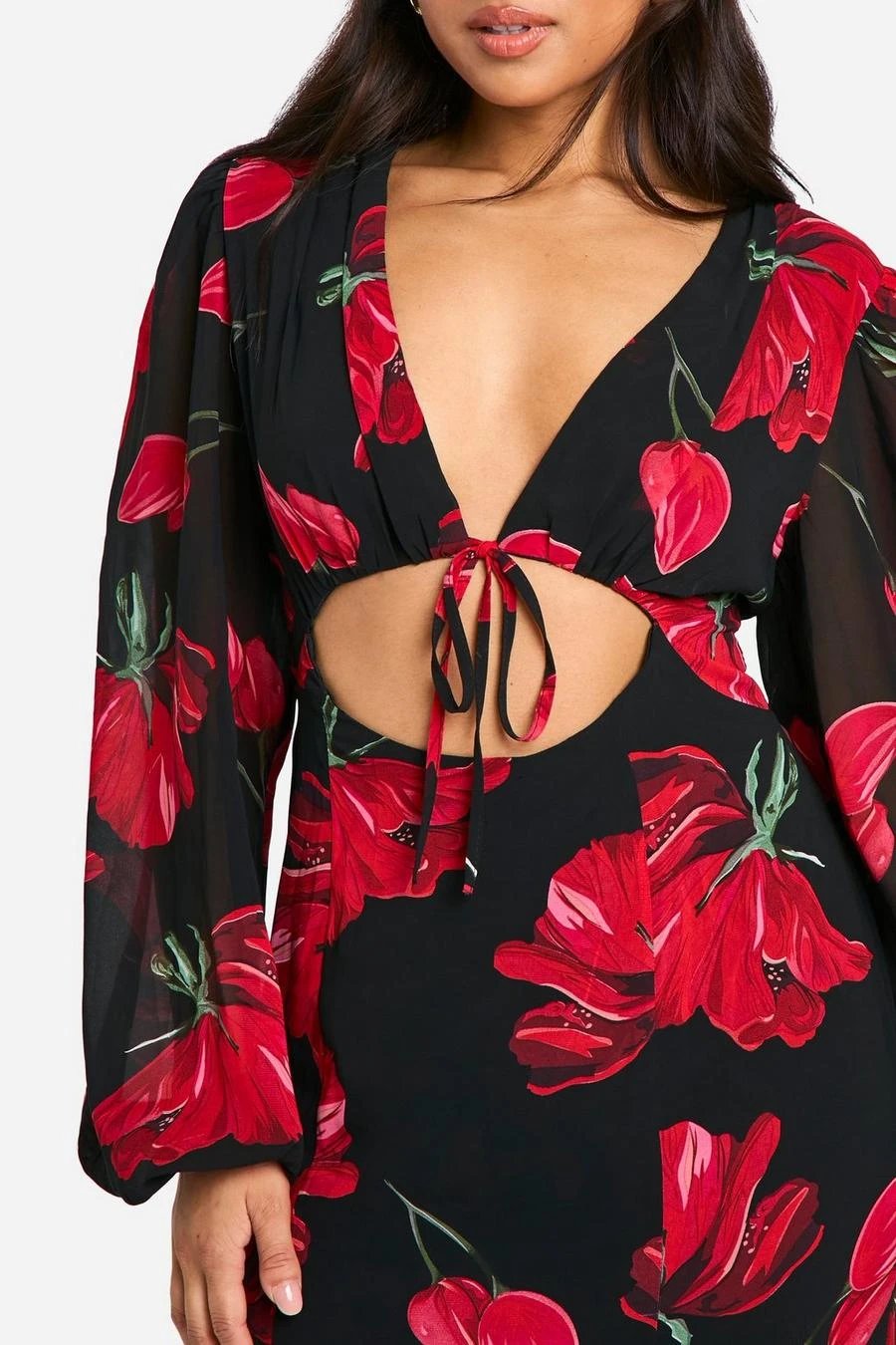 BOOHOO Petite Chiffon Floral Volume Sleeve Maxi Dress 4 BOOHOO Petite Chiffon Floral Volume Sleeve Maxi Dress - Image 4
