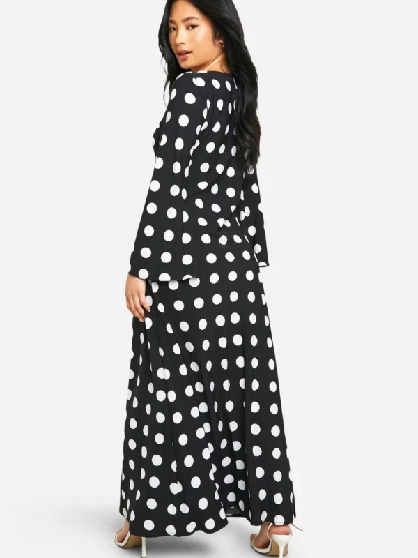 Outlet -BamBam Fashion Shop female black petite polkadot print flare sleeve maxi dress 1
