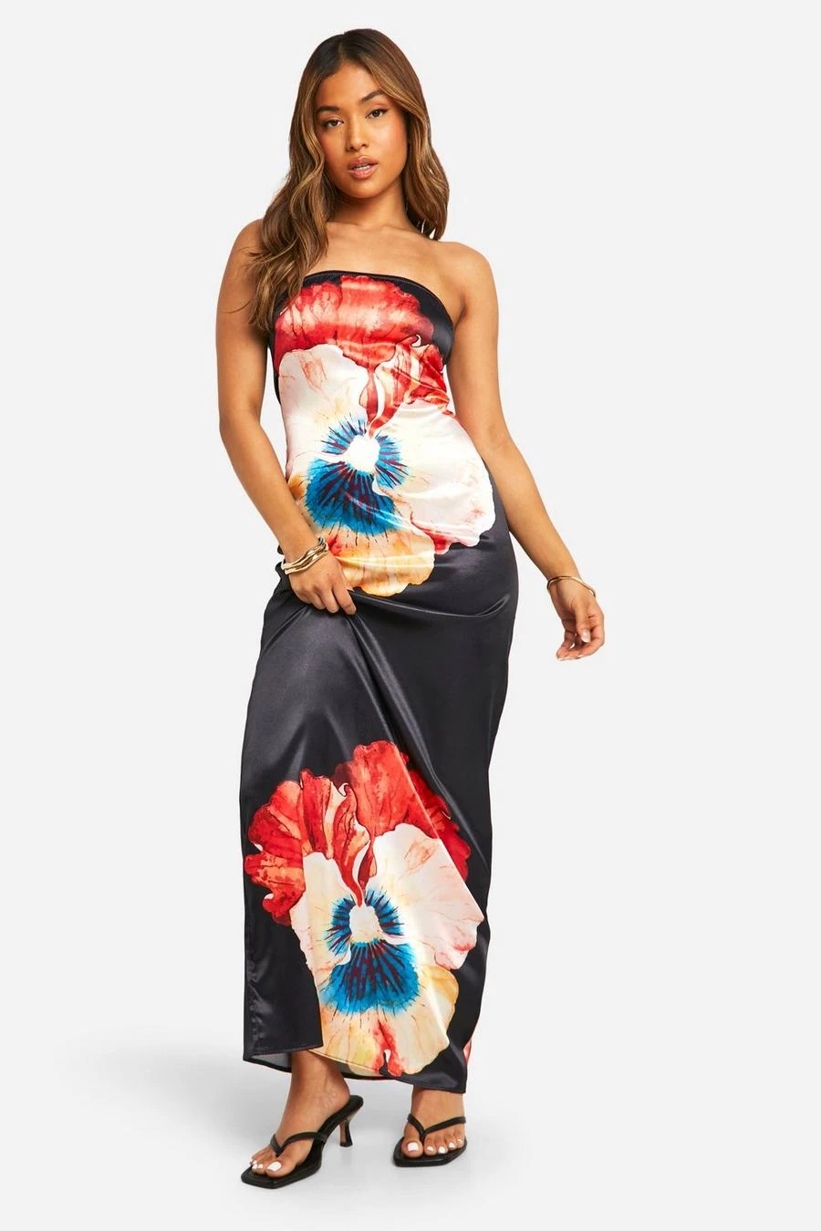 BOOHOO Petite Satin Large Floral Maxi Dress 3 BOOHOO Petite Satin Large Floral Maxi Dress - Image 3