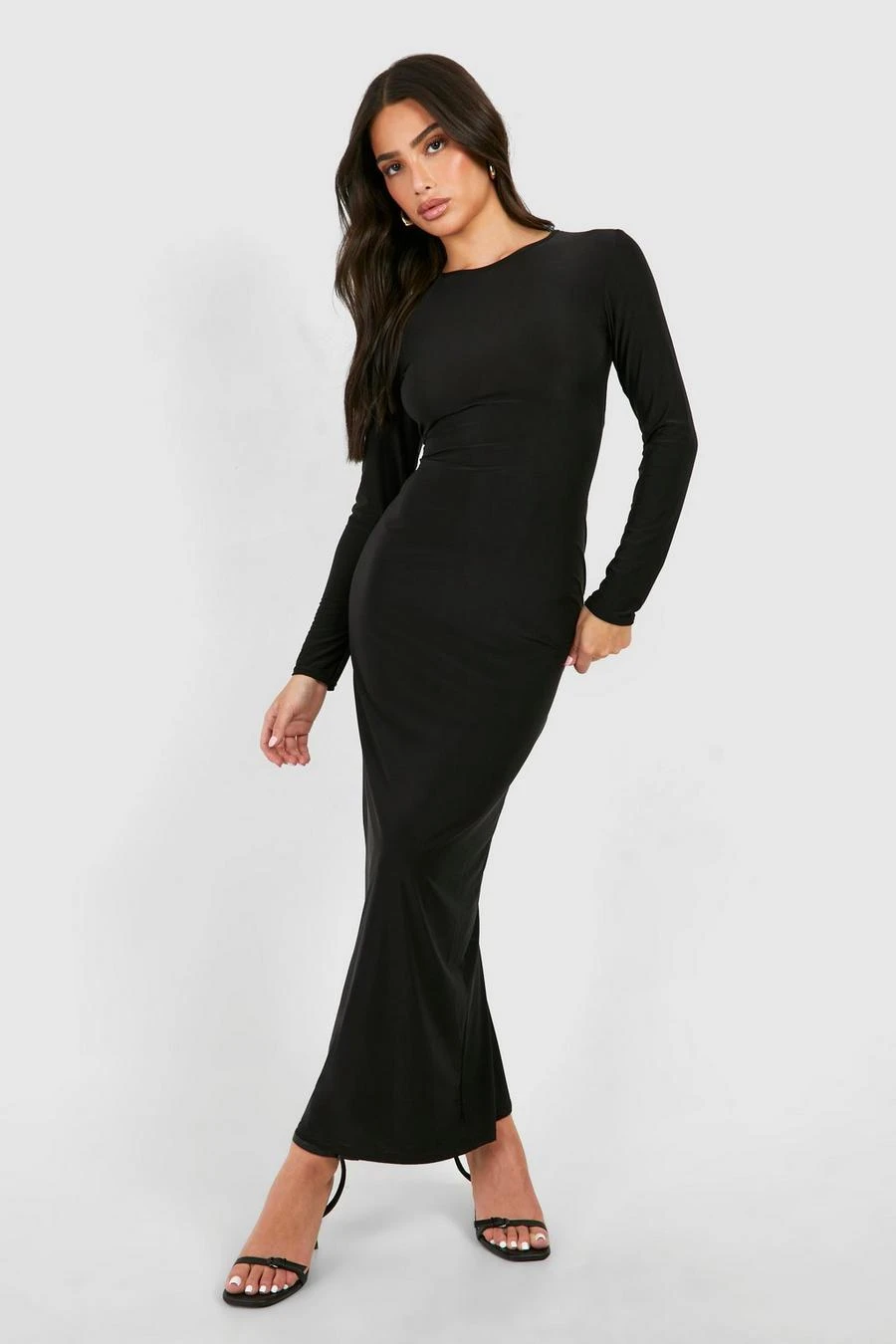 BOOHOO Petite Slinky Scoop Neck Long Sleeve Maxi Dress 3 BOOHOO Petite Slinky Scoop Neck Long Sleeve Maxi Dress - Image 3