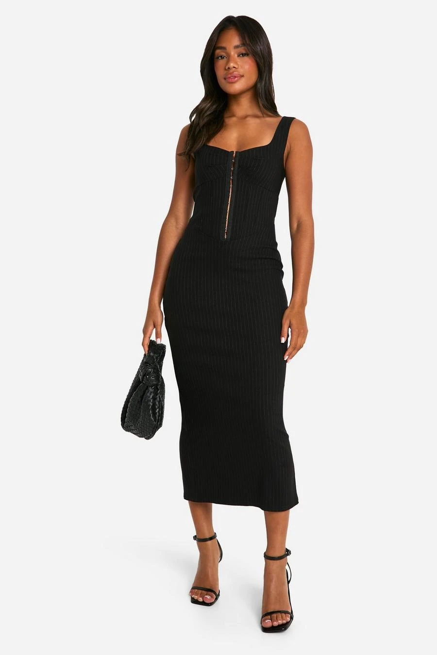 BOOHOO Pinstripe Bengaline Hook And Eye Midaxi Dress 1 BOOHOO Pinstripe Bengaline Hook And Eye Midaxi Dress