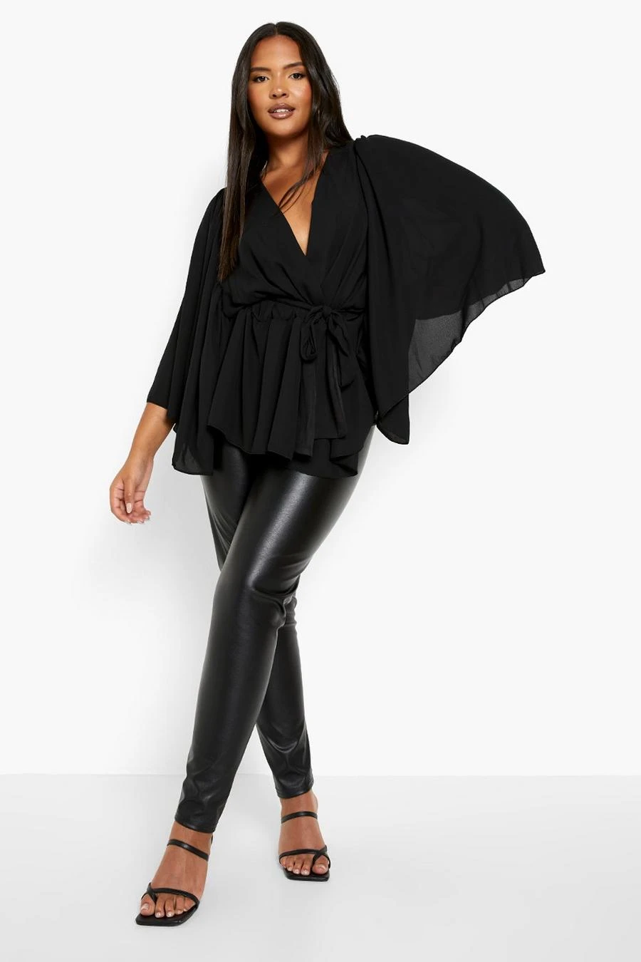 BOOHOO Black Plus Angel Sleeve Wrap Peplum Blouse 3 BOOHOO Black Plus Angel Sleeve Wrap Peplum Blouse - Image 3