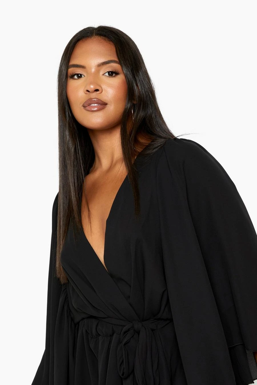 BOOHOO Black Plus Angel Sleeve Wrap Peplum Blouse 4 BOOHOO Black Plus Angel Sleeve Wrap Peplum Blouse - Image 4
