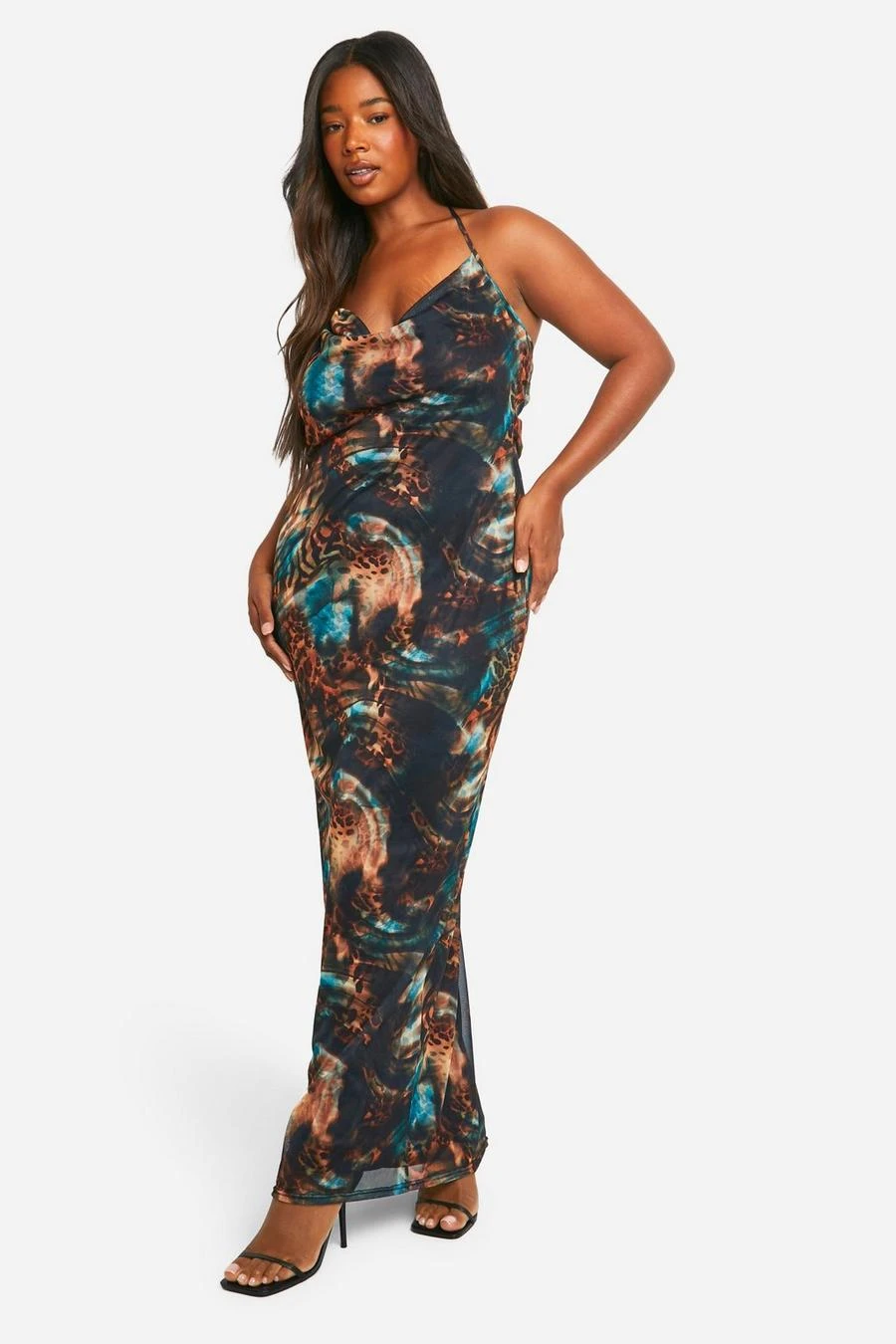 BOOHOO Plus Animal Print Cowl Neck Maxi Dress 1 BOOHOO Plus Animal Print Cowl Neck Maxi Dress