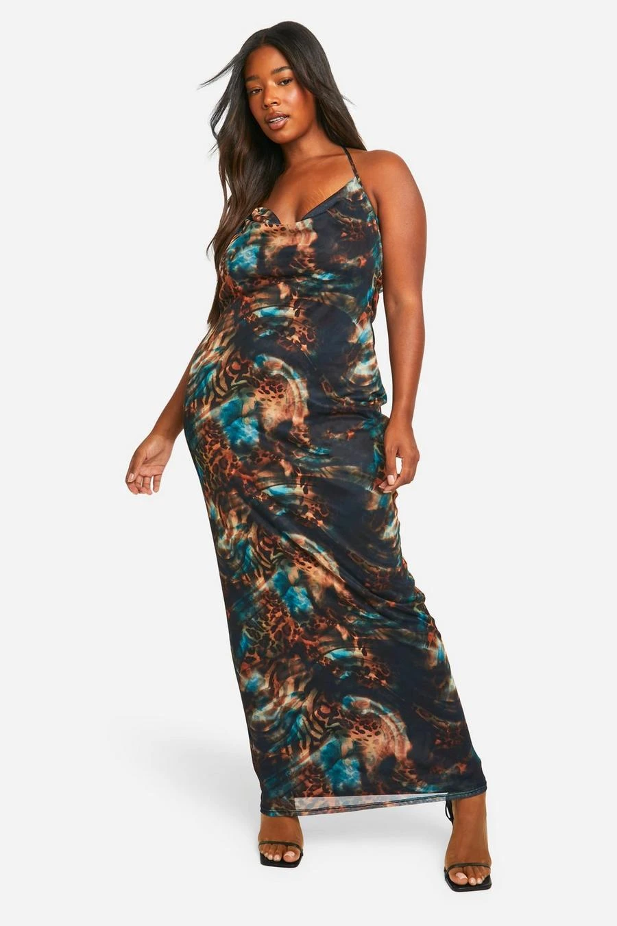 BOOHOO Plus Animal Print Cowl Neck Maxi Dress 3 BOOHOO Plus Animal Print Cowl Neck Maxi Dress - Image 3
