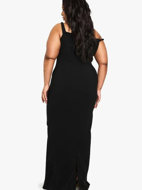 Outlet -BamBam Fashion Shop female black plus asymmetric knot detail bengaline maxi dress 1