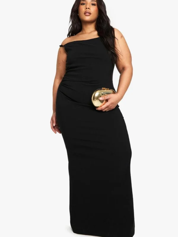 Outlet -BamBam Fashion Shop female black plus asymmetric knot detail bengaline maxi dress