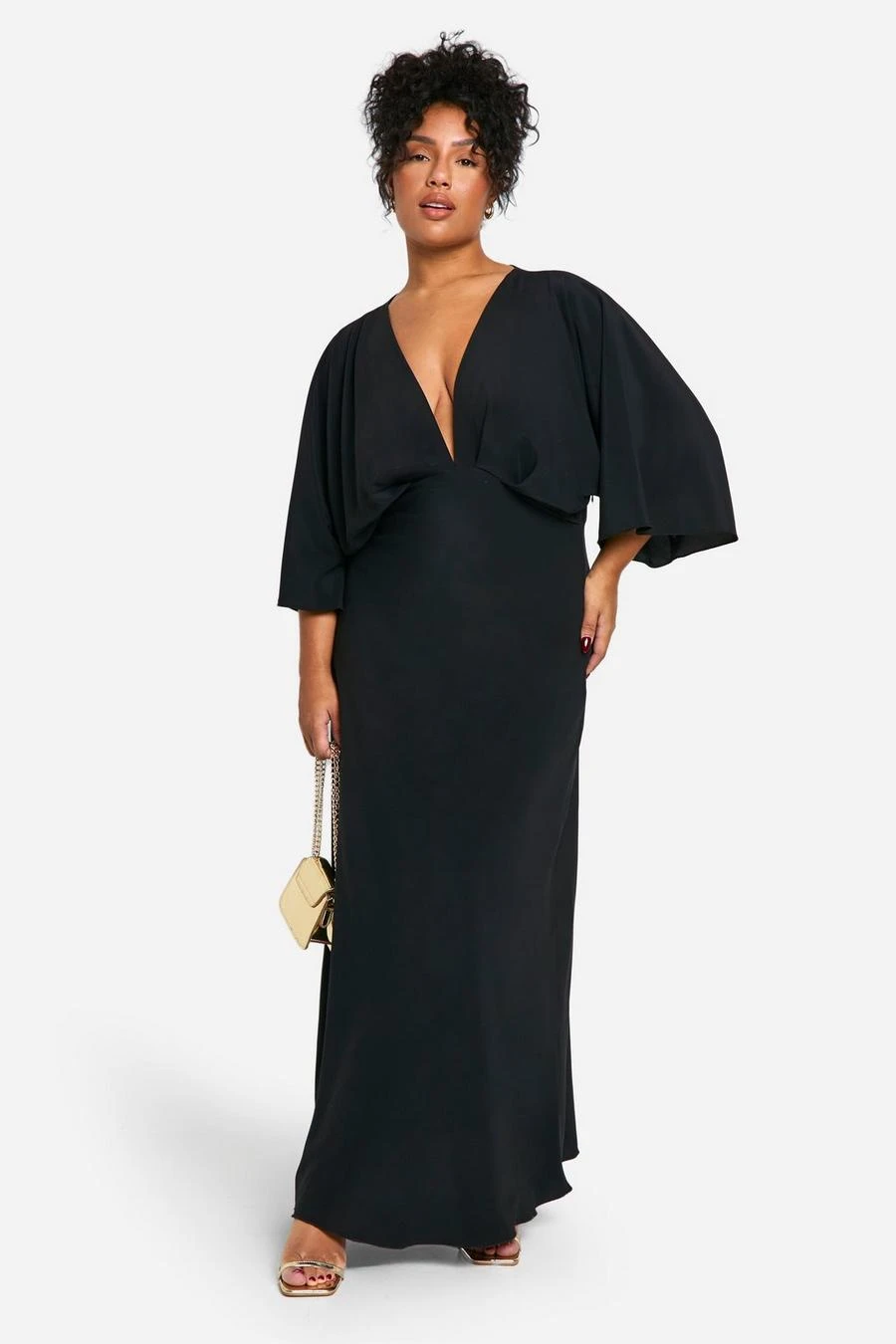 BOOHOO Plus Bias Cut Angel Sleeve Maxi Dress 1 BOOHOO Plus Bias Cut Angel Sleeve Maxi Dress