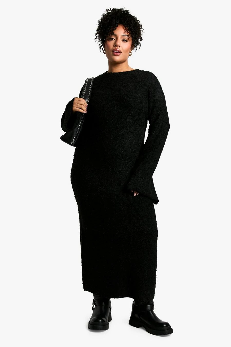 BOOHOO Plus Borg Flare Sleeve Knitted Maxi Dress 3 BOOHOO Plus Borg Flare Sleeve Knitted Maxi Dress - Image 3