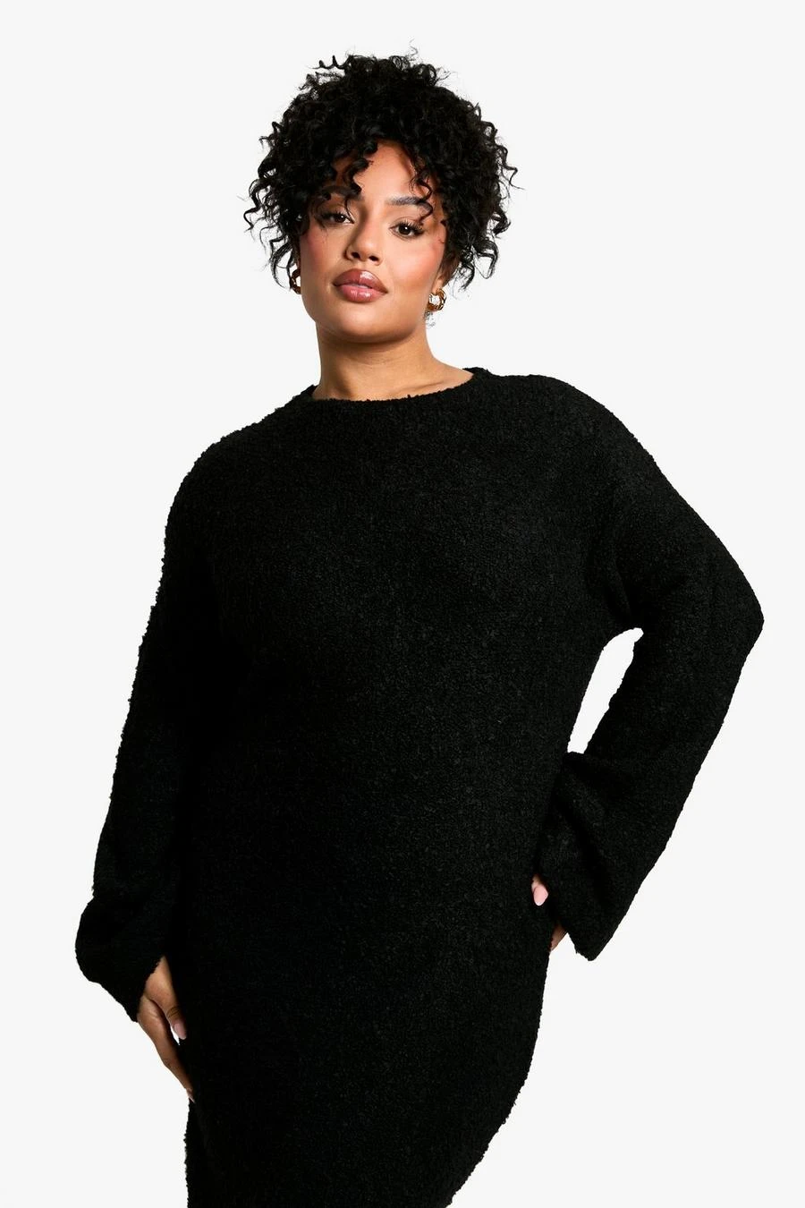 BOOHOO Plus Borg Flare Sleeve Knitted Maxi Dress 4 BOOHOO Plus Borg Flare Sleeve Knitted Maxi Dress - Image 4