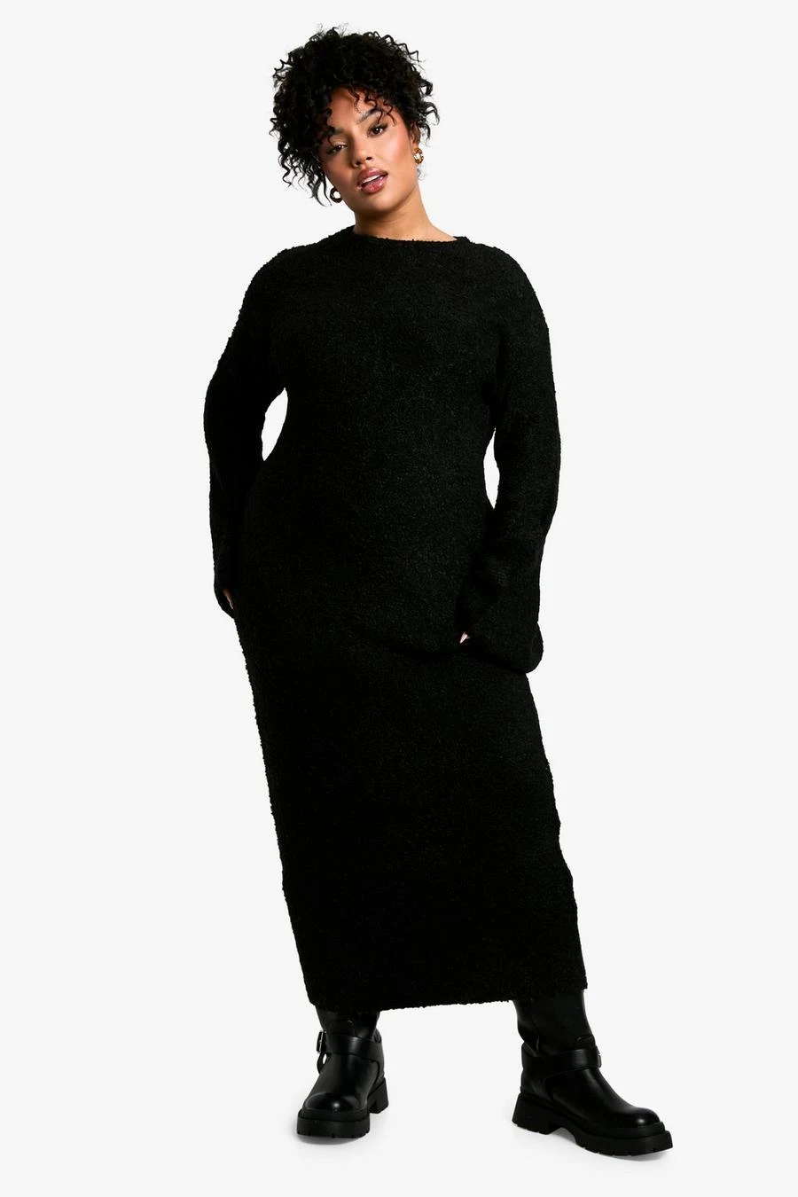 BOOHOO Plus Borg Flare Sleeve Knitted Maxi Dress 1 BOOHOO Plus Borg Flare Sleeve Knitted Maxi Dress