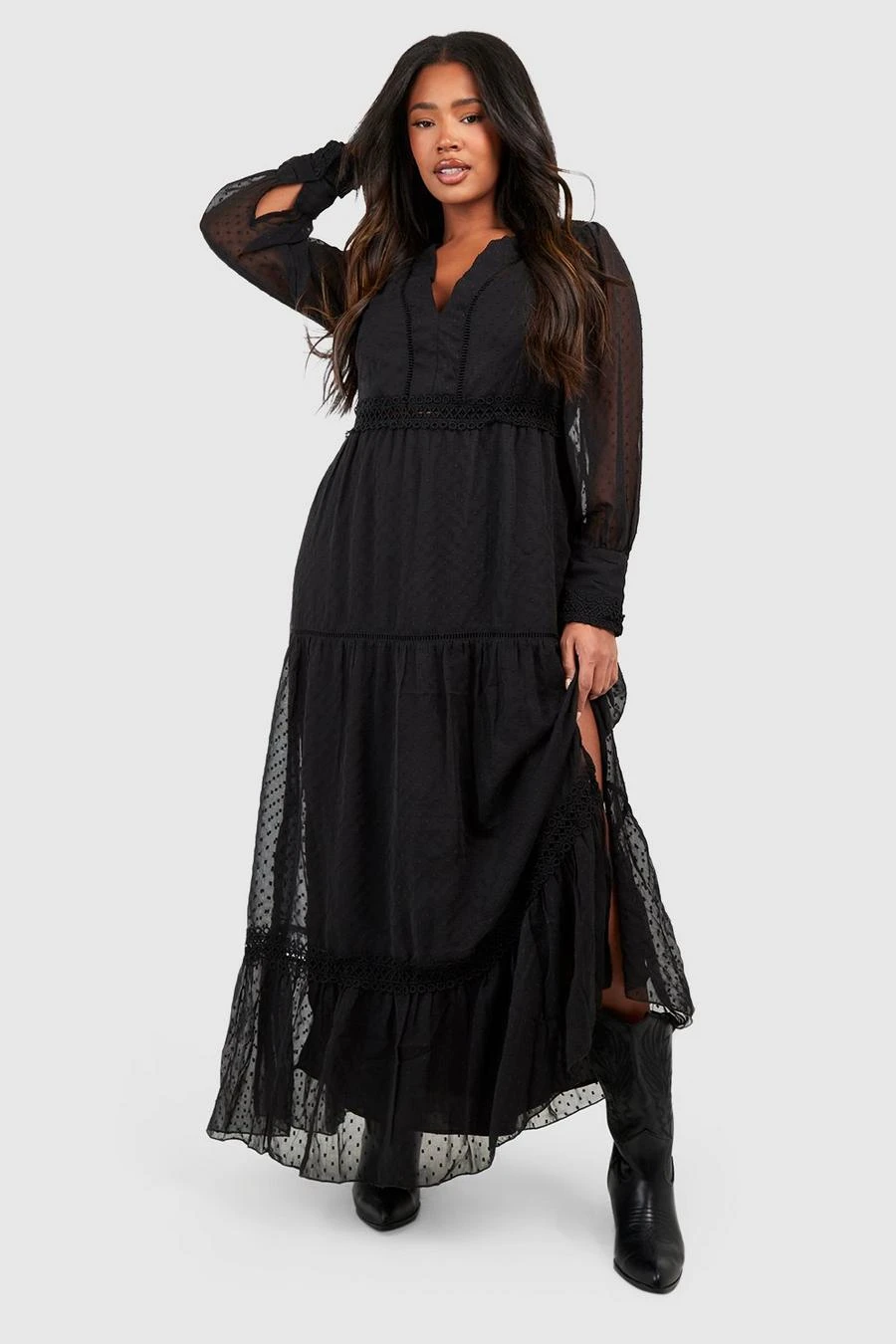 BOOHOO Plus Dobby Trim Detail Maxi Dress 3 BOOHOO Plus Dobby Trim Detail Maxi Dress - Image 3