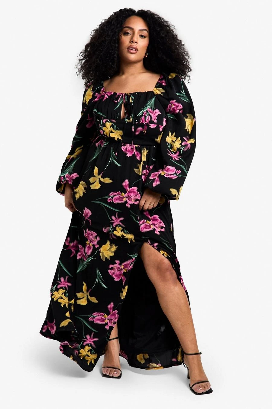 BOOHOO Plus Floral Balloon Sleeve Milkmaid Maxi Dress 1 BOOHOO Plus Floral Balloon Sleeve Milkmaid Maxi Dress