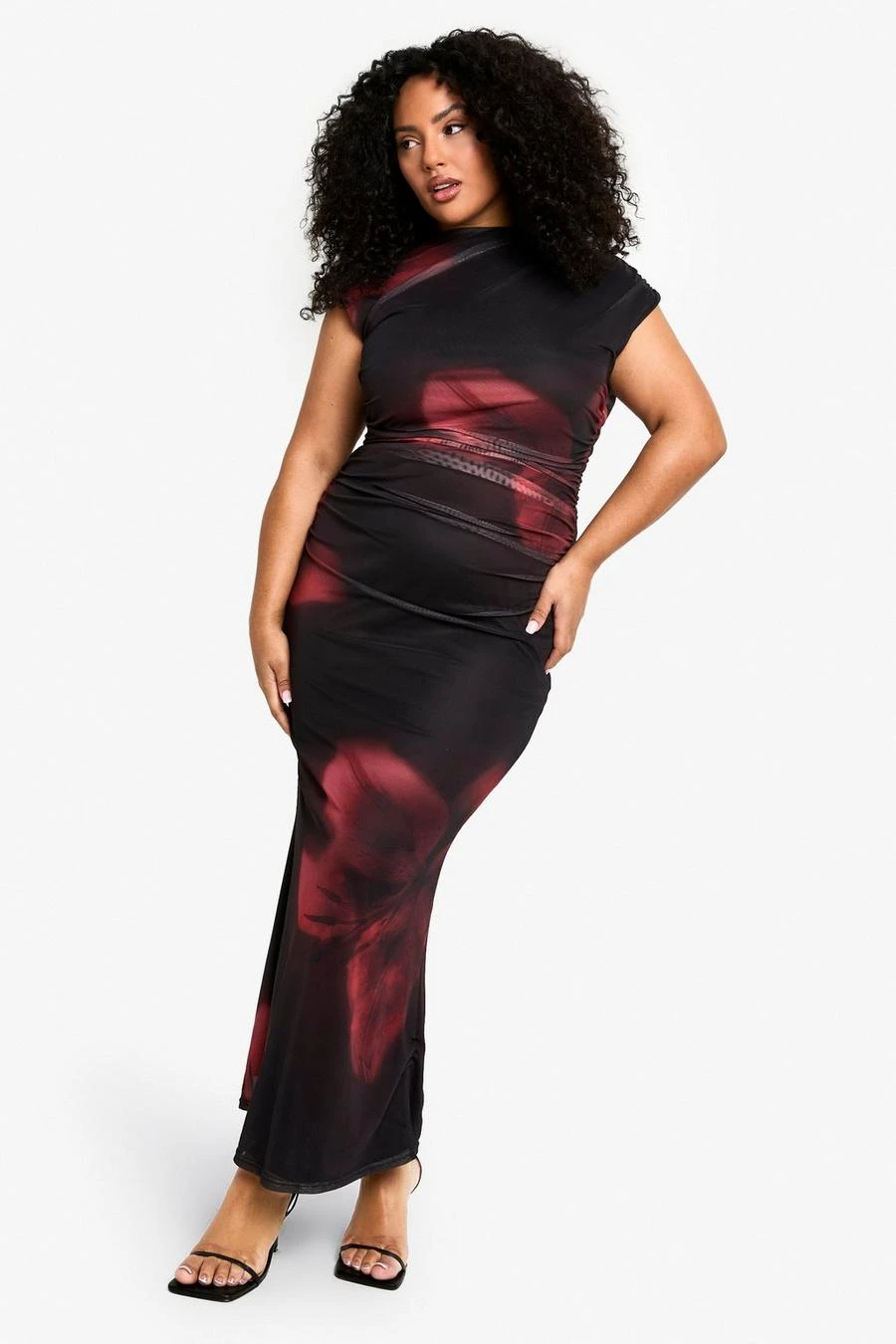 BOOHOO Plus Floral Mesh Rouched Maxi Dress 3 BOOHOO Plus Floral Mesh Rouched Maxi Dress - Image 3