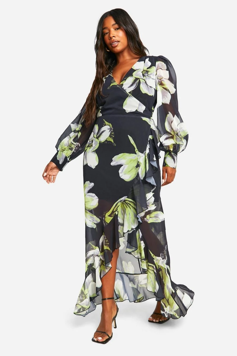 BOOHOO Plus Floral Ruffle Wrap Maxi Dress 3 BOOHOO Plus Floral Ruffle Wrap Maxi Dress - Image 3