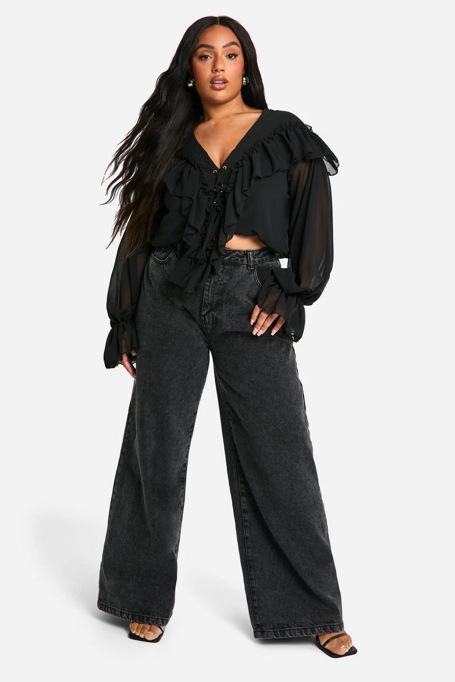 BOOHOO Plus Lace Up Front Ruffle Blouse 3 BOOHOO Plus Lace Up Front Ruffle Blouse - Image 3