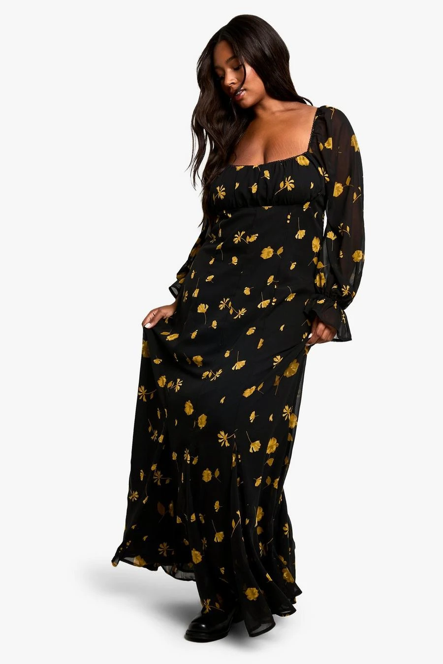 BOOHOO PLUS LONG SLEEVE SMOCK MAXI DRESS 3 BOOHOO PLUS LONG SLEEVE SMOCK MAXI DRESS - Image 3