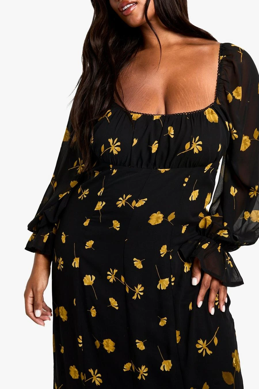 BOOHOO PLUS LONG SLEEVE SMOCK MAXI DRESS 4 BOOHOO PLUS LONG SLEEVE SMOCK MAXI DRESS - Image 4