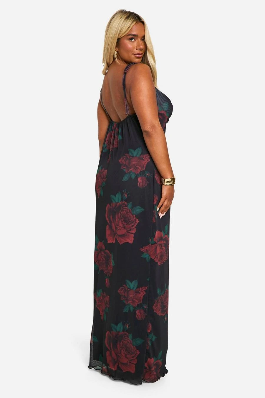 BOOHOO Plus Mesh Rose Floral Tie Cowl Neck Maxi Dress 2 BOOHOO Plus Mesh Rose Floral Tie Cowl Neck Maxi Dress - Image 2