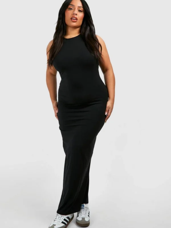 Outlet 12 Outlet -BamBam Fashion Shop female black plus racer neck maxi dress 2