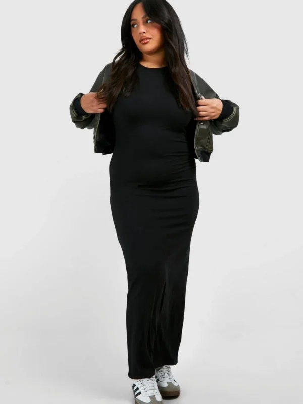 Outlet 10 Outlet -BamBam Fashion Shop female black plus racer neck maxi dress