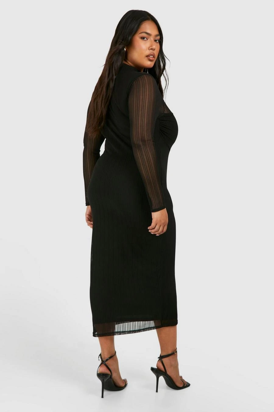 BOOHOO Plus Rib Mesh Long Sleeve Midi Dress 2 BOOHOO Plus Rib Mesh Long Sleeve Midi Dress - Image 2