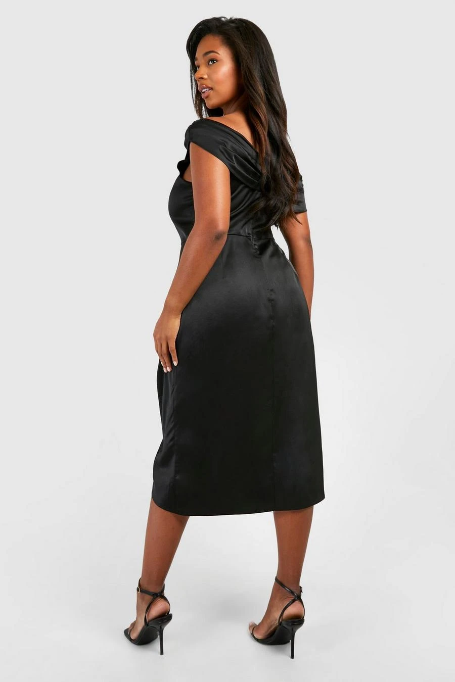 BOOHOO Plus Satin Corset Shoulder Wrap Midi Dress 2 BOOHOO Plus Satin Corset Shoulder Wrap Midi Dress - Image 2