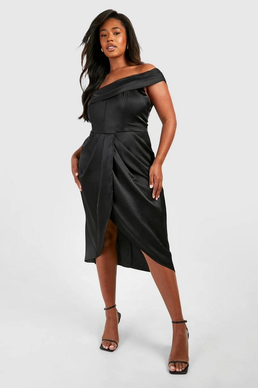 BOOHOO Plus Satin Corset Shoulder Wrap Midi Dress 3 BOOHOO Plus Satin Corset Shoulder Wrap Midi Dress - Image 3