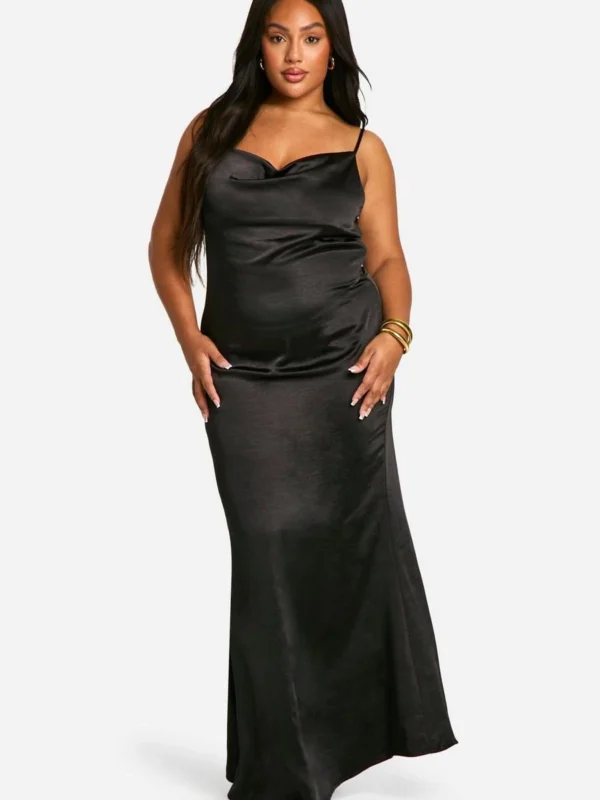 Outlet 12 Outlet -BamBam Fashion Shop female black plus satin cowl neck maxi dress 2