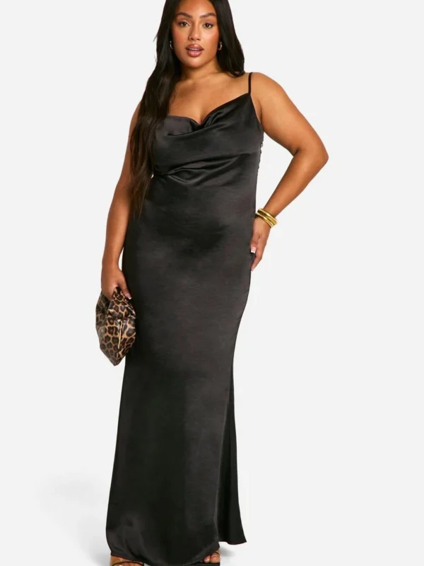 Outlet 10 Outlet -BamBam Fashion Shop female black plus satin cowl neck maxi dress
