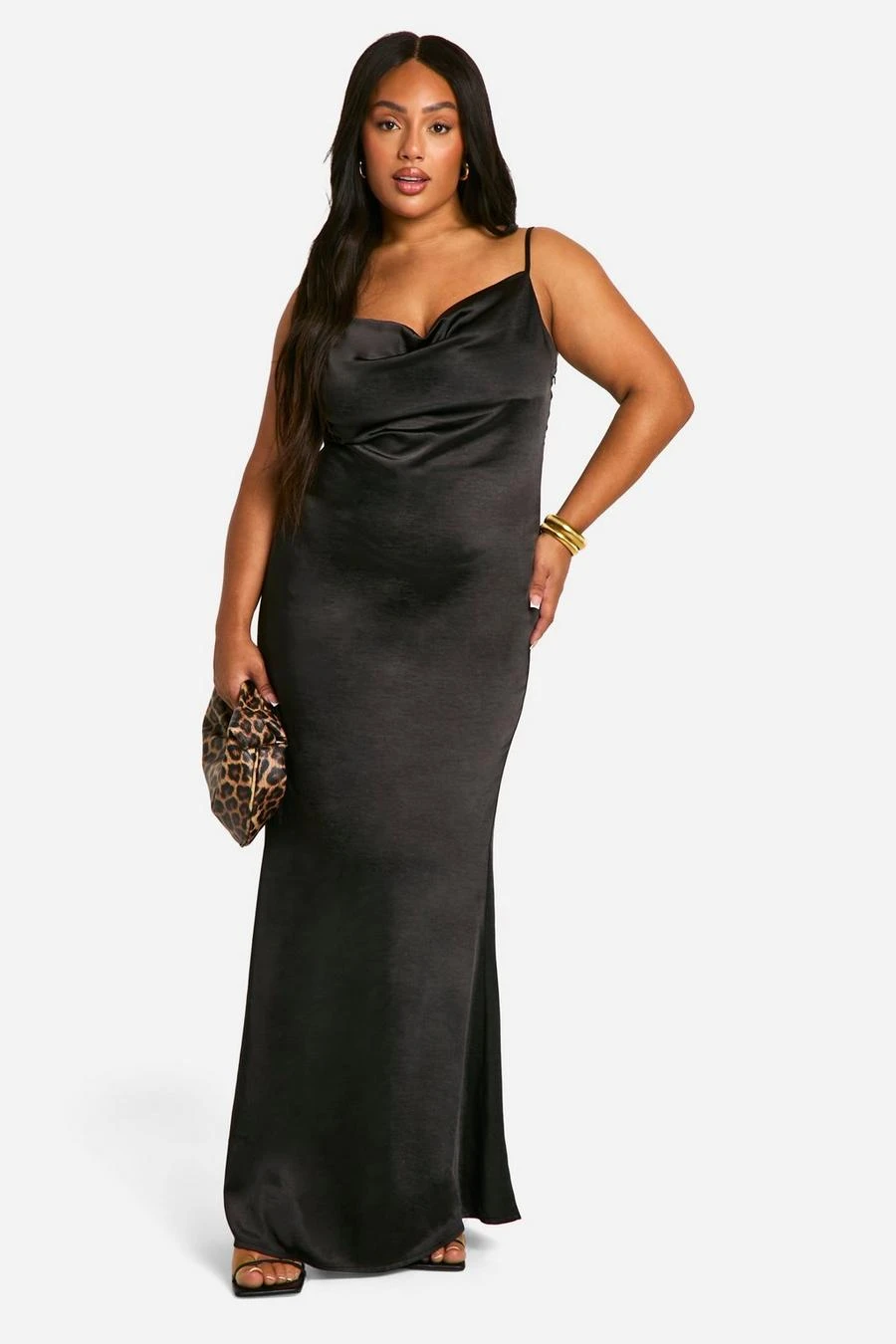 BOOHOO Plus Satin Cowl Neck Maxi Dress 1 BOOHOO Plus Satin Cowl Neck Maxi Dress