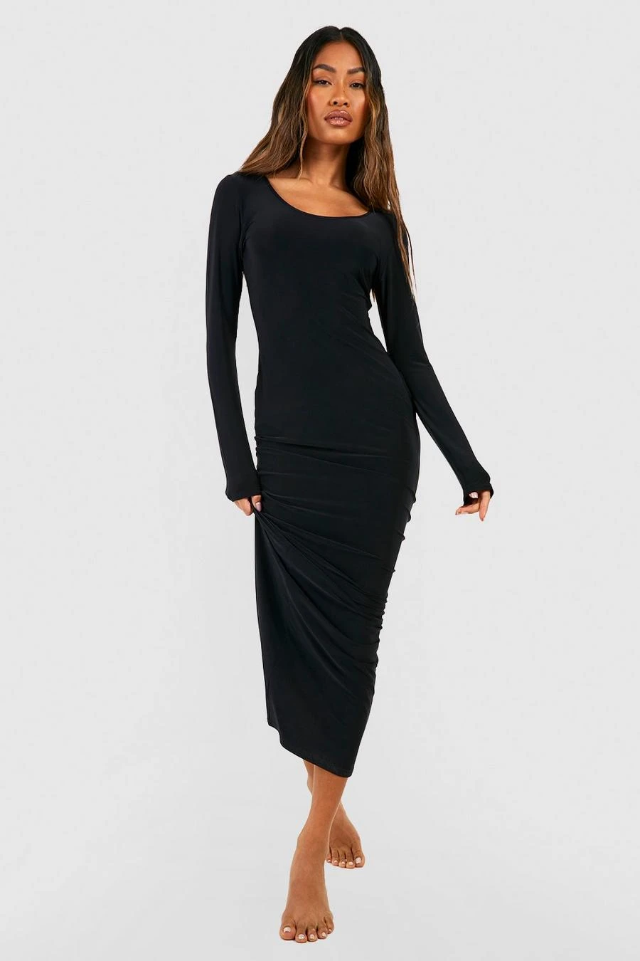 BOOHOO Premium Heavy Weight Slinky Long Sleeve Maxi Dress 3 BOOHOO Premium Heavy Weight Slinky Long Sleeve Maxi Dress - Image 3