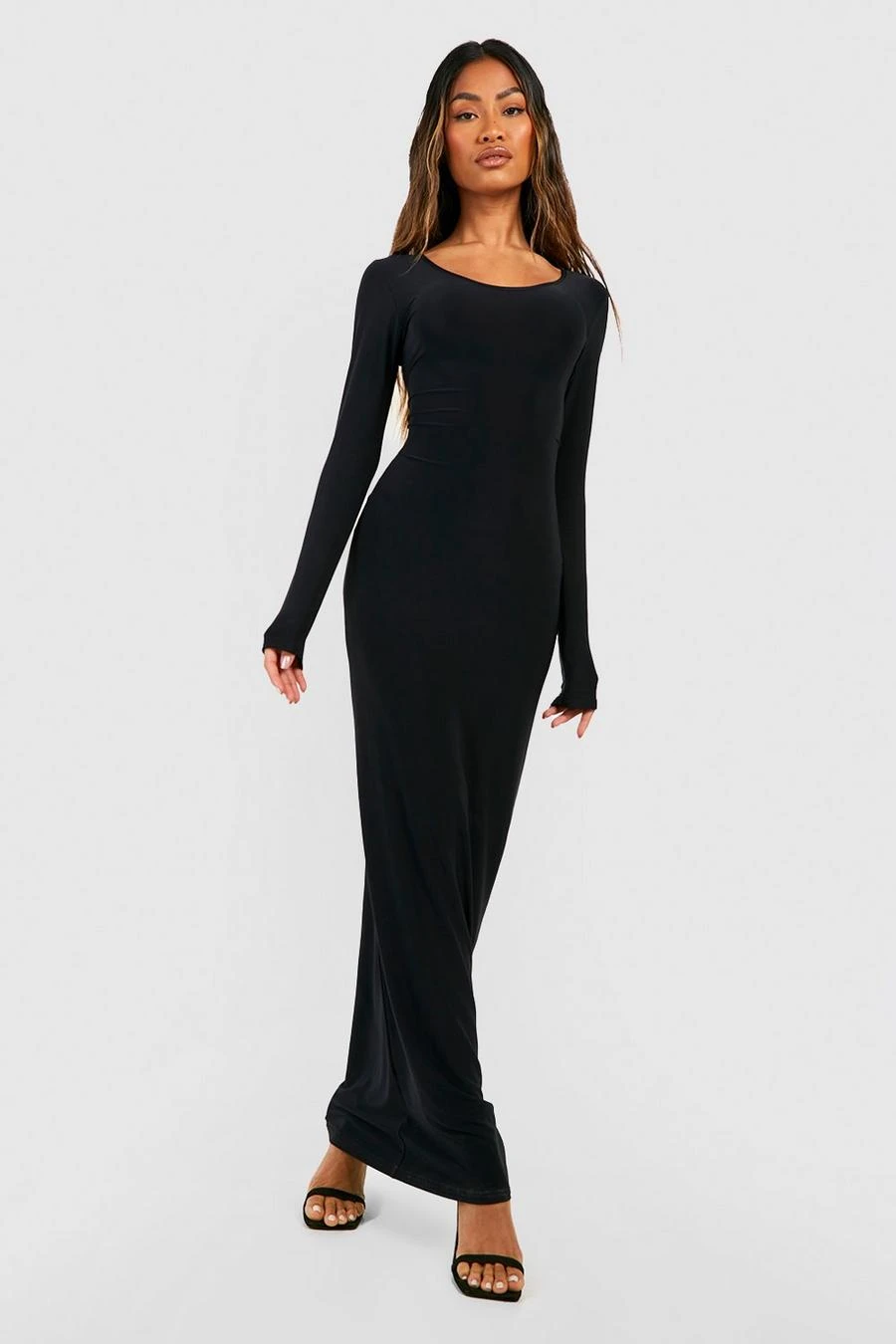 BOOHOO Premium Heavy Weight Slinky Long Sleeve Maxi Dress 1 BOOHOO Premium Heavy Weight Slinky Long Sleeve Maxi Dress