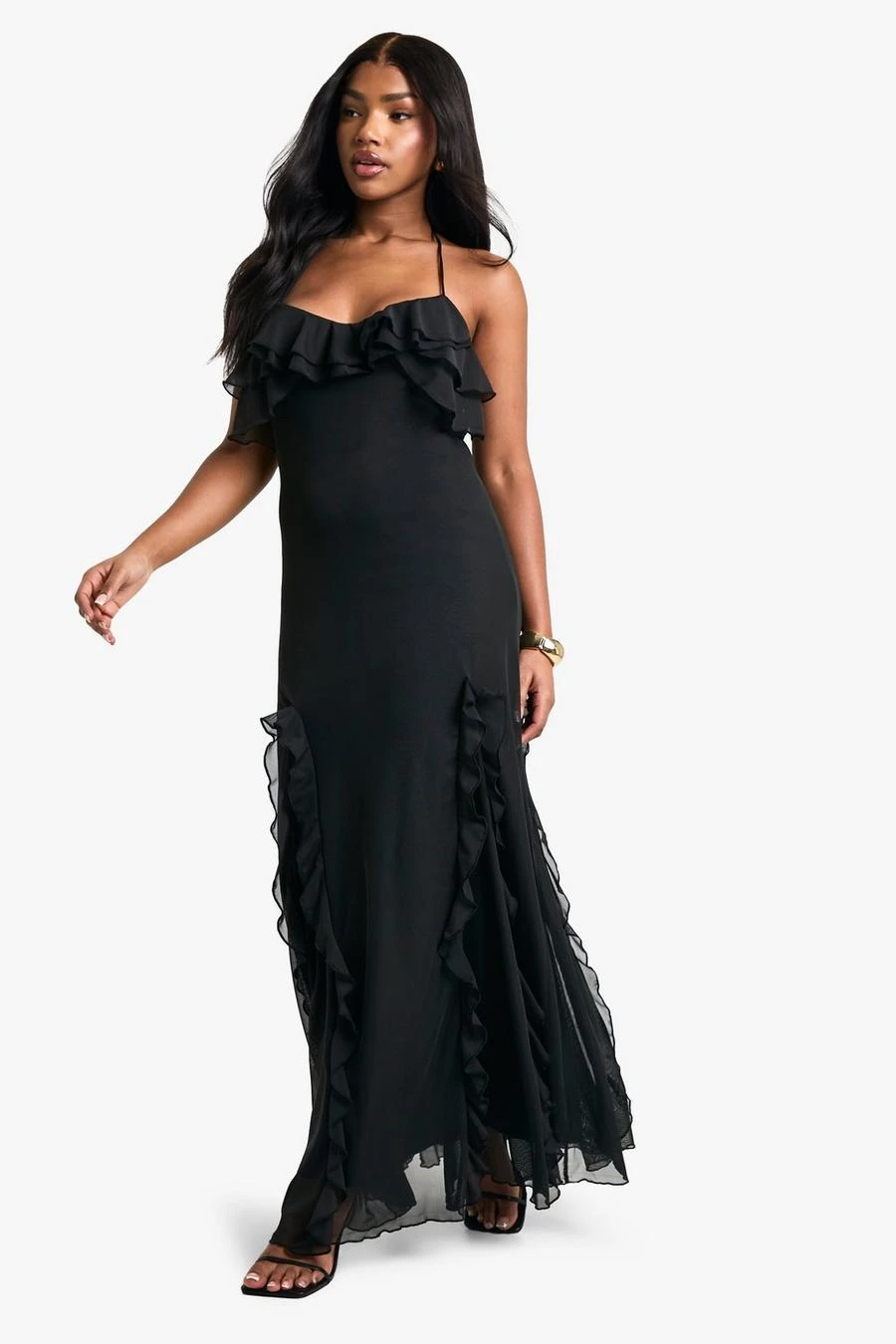 BOOHOO Ruffle Halter Neck Fit And Flare Maxi Dress 3 BOOHOO Ruffle Halter Neck Fit And Flare Maxi Dress - Image 3