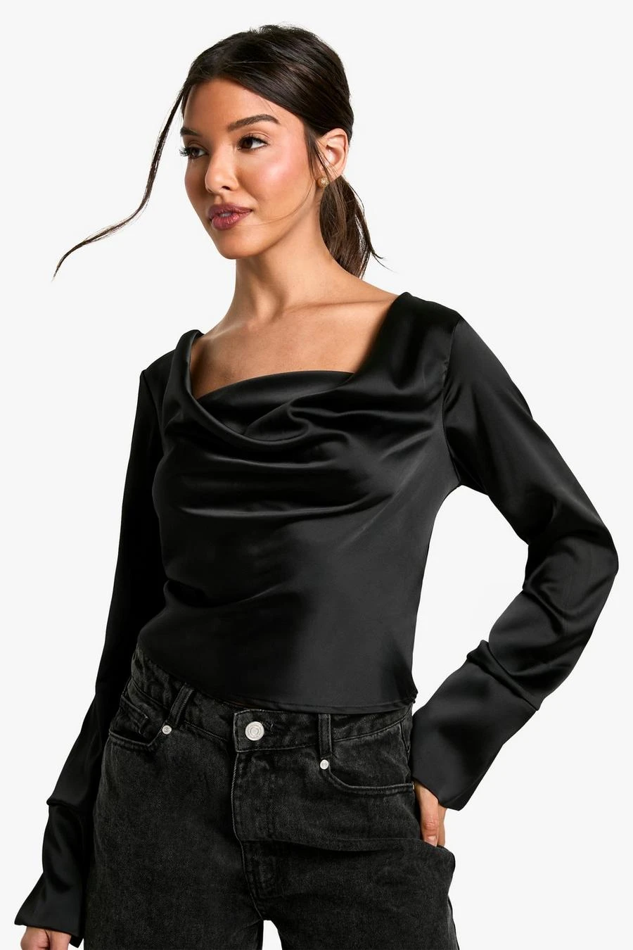 BOOHOO SATIN COWL NECK BLOUSE 1 BOOHOO SATIN COWL NECK BLOUSE