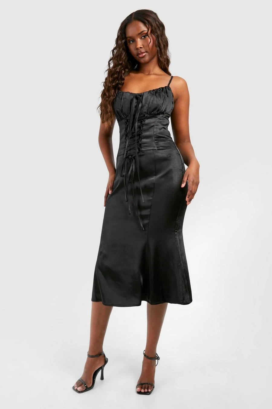 BOOHOO Satin Lace Up Corset Midi Dress 3 BOOHOO Satin Lace Up Corset Midi Dress - Image 3