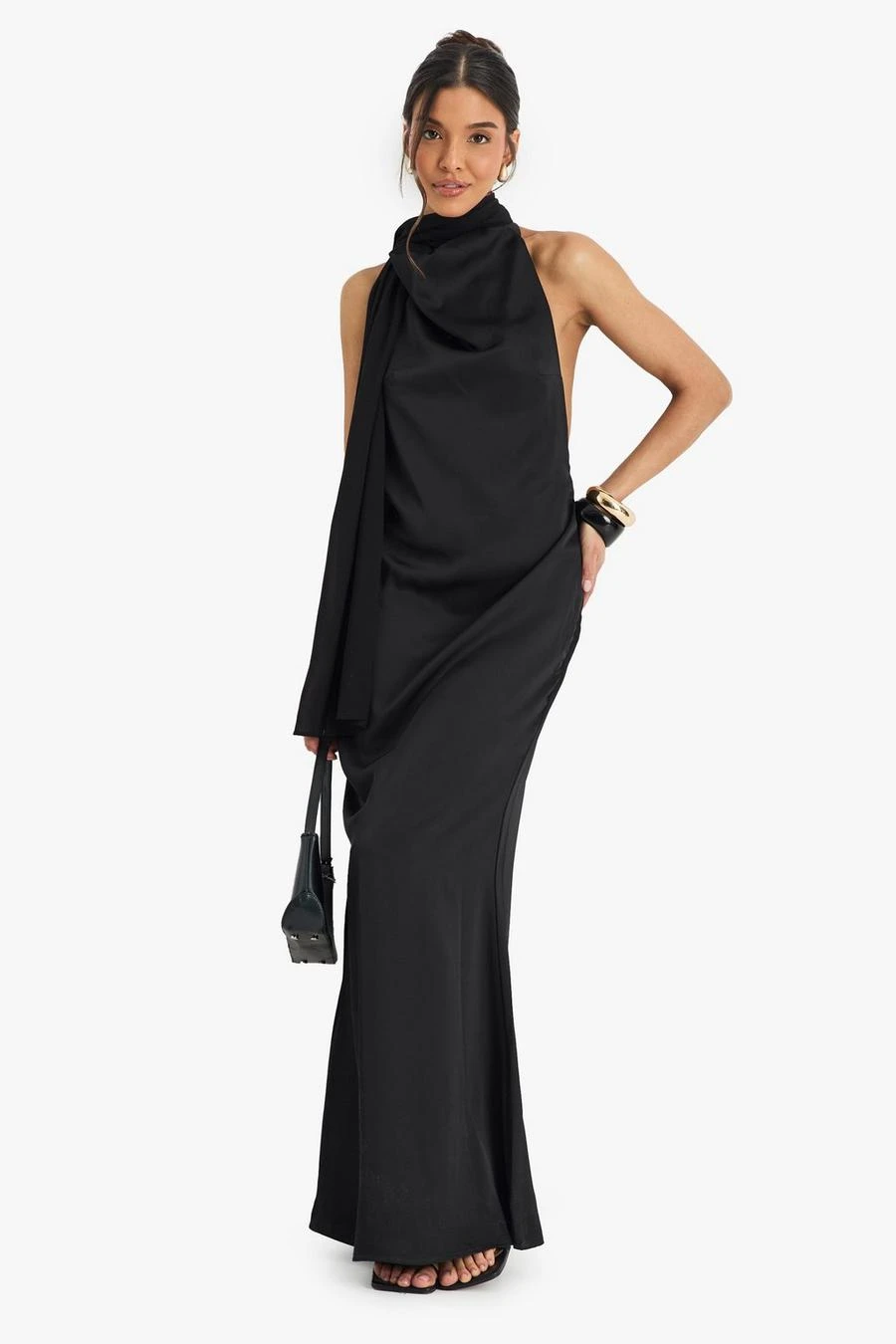 BOOHOO Satin Maxi Dress With Chiffon Scarf 1 BOOHOO Satin Maxi Dress With Chiffon Scarf