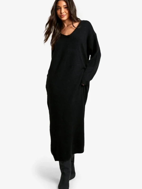 Outlet 9 Outlet -BamBam Fashion Shop female black slouchy soft knit maxi knitted dress 2