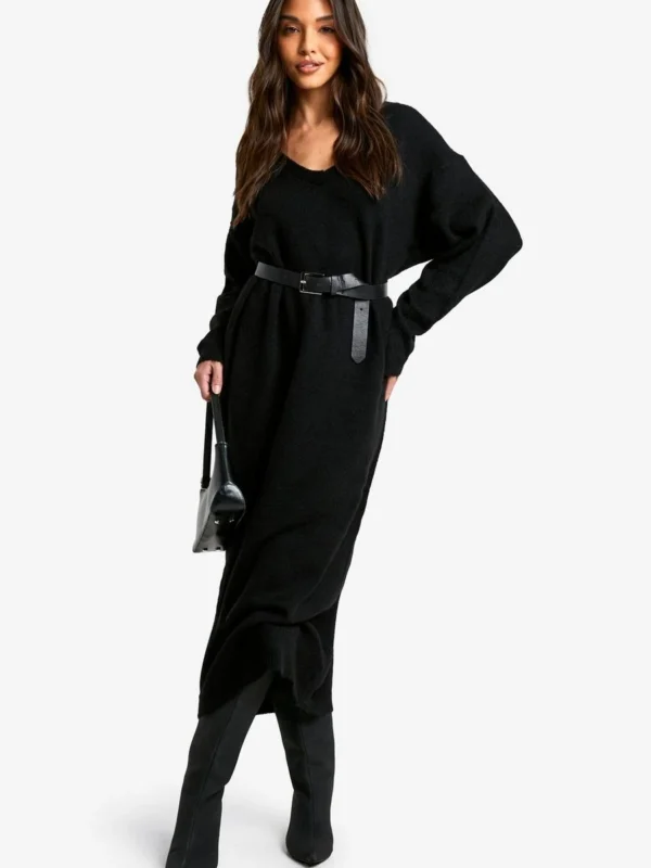 Outlet 7 Outlet -BamBam Fashion Shop female black slouchy soft knit maxi knitted dress