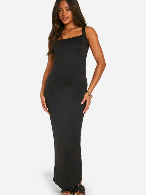 Outlet -BamBam Fashion Shop female black super soft square neck maxi dress